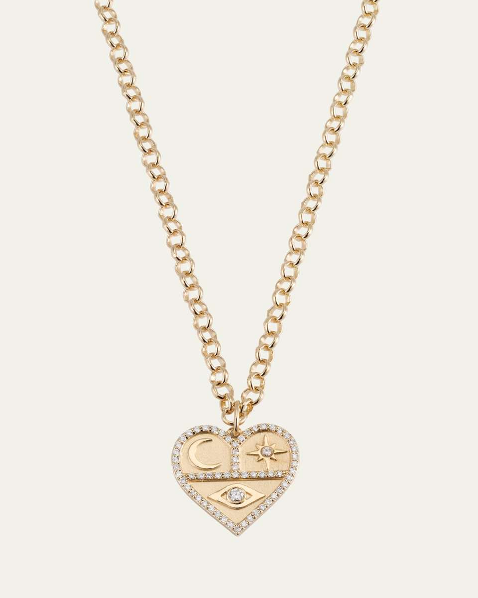 Heart Icon Charm Chain Necklace with Diamonds